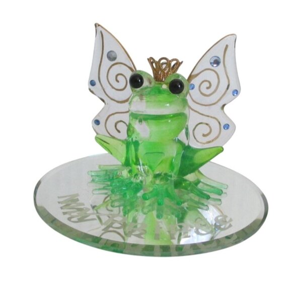 Glass Baron Frog Figurine: "My Prince" Crowned Winged Frog - Picture 1 of 7